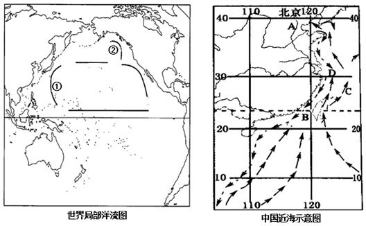 读"北太平洋海域洋流模式图"回答下列问题