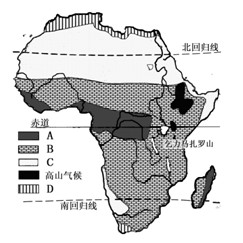 (11分)非洲气候类型分布图材料:中非大地原野辽阔,西非海湾波光潋滟