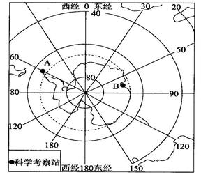 读南极洲简图,回答下列各题.(6分)