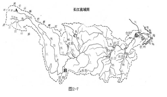 读图2-7"长江流域图",回答下列问题.(13分)