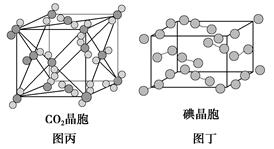 在碘晶体(图丁)中,碘分子的排列有两种不同的方向