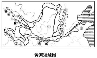 (2)黄河流经图中①处的地形区
