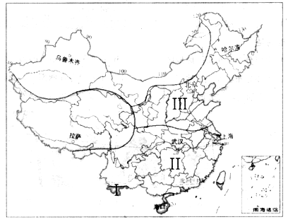 【题文】读我国气候类型分布简图,回答下列问题.(每空2分,共16分)