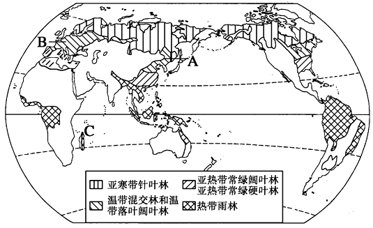 (1)描述图中亚寒带针叶林的分布规律.(2分)