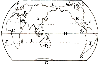 31   七大洲,四大洋分布图,完成下列题目:(共10分)
