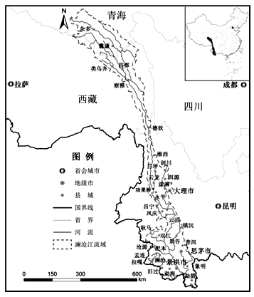 材料二:澜沧江流域居民点分布比例与坡向关系图.