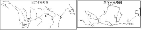 读长江黄河水系略图,回答下列问题