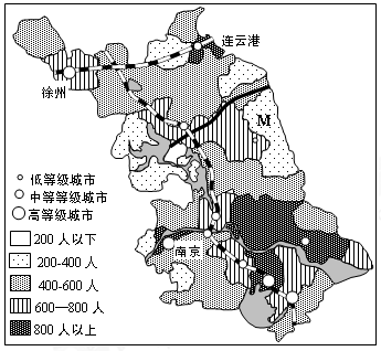 试卷详情 下图为江苏省人口密度分布和城市分布图,读下图回答下列各题