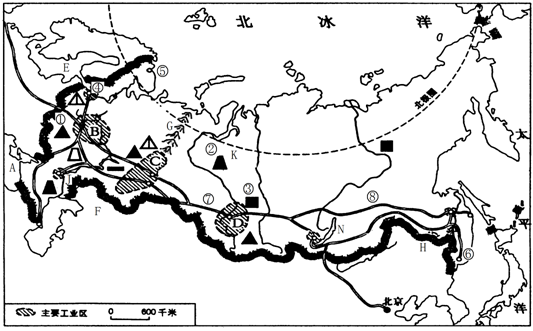 (1)海洋名称:ea(2)邻国名称:fh(3)山脉:l(4)地形区:k(5)城市⑥