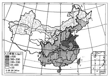 读"我国人口密度图",回答问题.