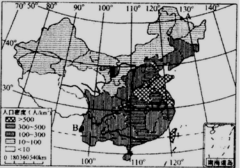 读"我国人口密度图",回答下列问题.