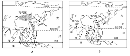 读我国冬季风,夏季风示意图,回答下列问题