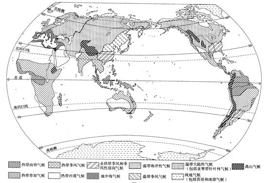 读世界主要气候类型分布图,回答下列问题.