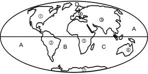 读世界海陆分布图,回答下列问题.