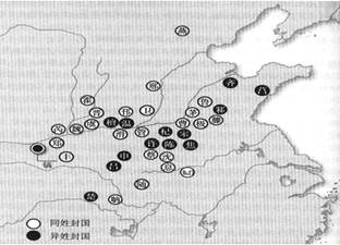 下图是西周重要封国位置图,从中可以直接获取的历史信息有