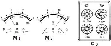图1电流表的示数是 a;图2电压表的示数是 v;图3电阻箱的示数是