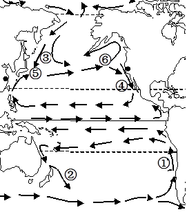 图为太平洋洋流分布示意图,读图回答各题