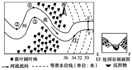 下图甲为大陆东岸的某河段示意图,图乙为图甲中ef处的