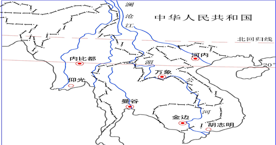 湄公河(澜沧江)发源于青藏高原,流经横断山区,中南半岛注入太平洋