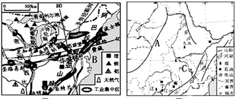 读"美国东北部工业分布图"(图1)和"我国东北部工业分布图",回答下列各