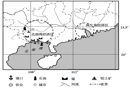 材料一:广西北部湾经济区和珠三角经济区示意图.