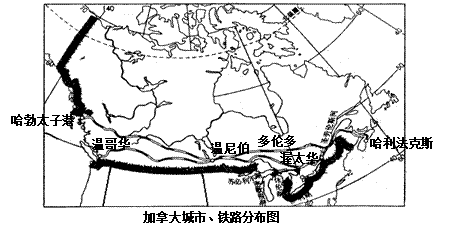 人口【小题2】在加拿大与铁路和城市的分布规律类似还有 ①植被覆盖率