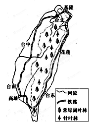 读"台湾岛森林,河流和铁路分布示意图",回答下面小题.