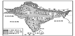 下面是南亚地形分布图和印度年降水量分布图.据图回答下面小题.