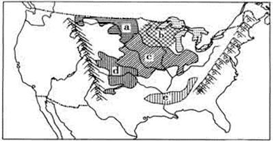 读"美国部分地区轮廓图",完成下面小题.