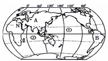 读"世界海陆分布图",回答问题.