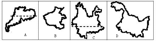 读我国四个省级行政区域轮廓图,回答下列问题