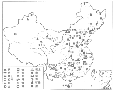 【推荐2】读"中国矿产资源分布图",完成下列要求.
