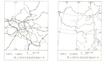 (3)比较两幅图的比例尺:_____地图大,_____地图小;表示的地