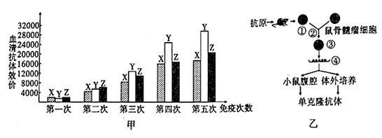 y和z),每只小鼠免疫5次,每次免疫一周后测定各小鼠血清抗体的效价(能