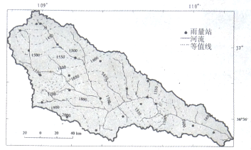 下图为1980-2003年延河流域平均降雨侵蚀力等值线