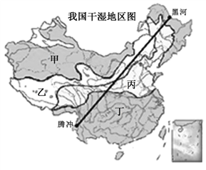 读我国干湿地区图,完成下面小题.