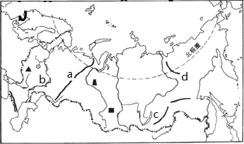 读俄罗斯轮廓图,下列字母与地理事物的搭配,正确的是