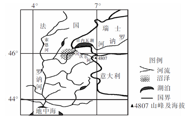 (1)罗讷河上游(瑞士境内)和地中海沿岸支流径流量的季节变化都很大