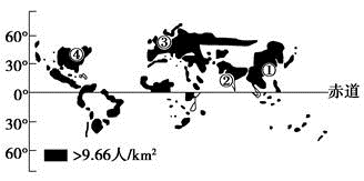 邦奇为揭示世界人口分布问题,在地图上取消陆地和海洋,仅画出人类密集
