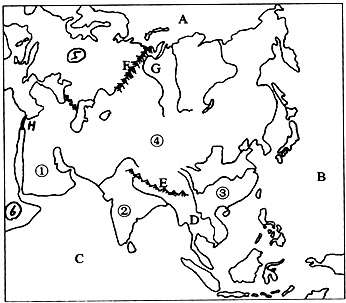 读"亚洲地图",完成下列问题.