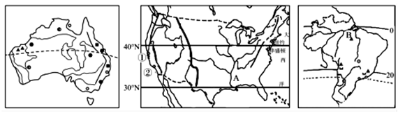 阅读澳大利亚,美国本土,巴西简图,回答下列问题.