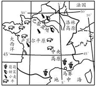 下图是法国农产品分布图.读图完成下面小题.