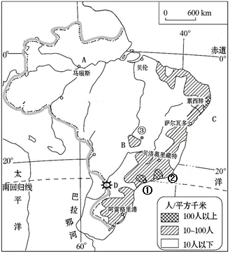 37   读"巴西轮廓"图,回答下列问题.