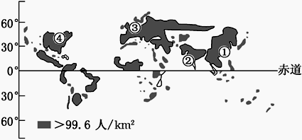 人类密集地区称人类大陆.读图,回答下列小题.