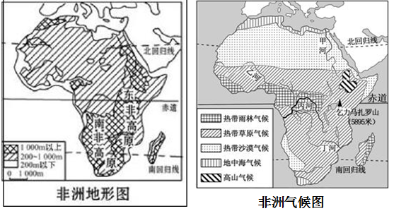 读"非洲气候图","非洲地形图"回答下列问题.