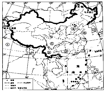 读"中国疆域示意图",完成下列各题(1)我国陆上邻国①.