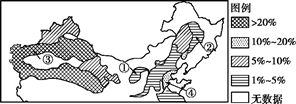 下图为"我国部分地区耕地中盐碱地所占比重示意图".