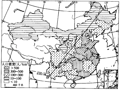 读"人口密度分布图"完成下列各题.