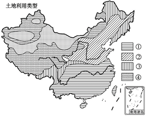 我国土地资源地区分布不均 我国耕地的分布  (1)土地利用类型③是