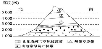 试卷详情  下图表示的是某山垂直自然带的分布.读图,回答下列各题. a.